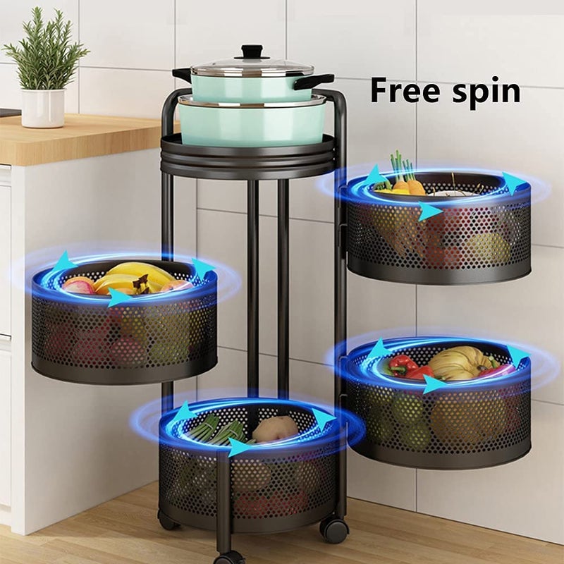 Kresal Rotating Kitchen Stand Trolley 4Tier Portable Storage Rack Fruits and Vegetable Basket Organizer for Kitchen - Image 4