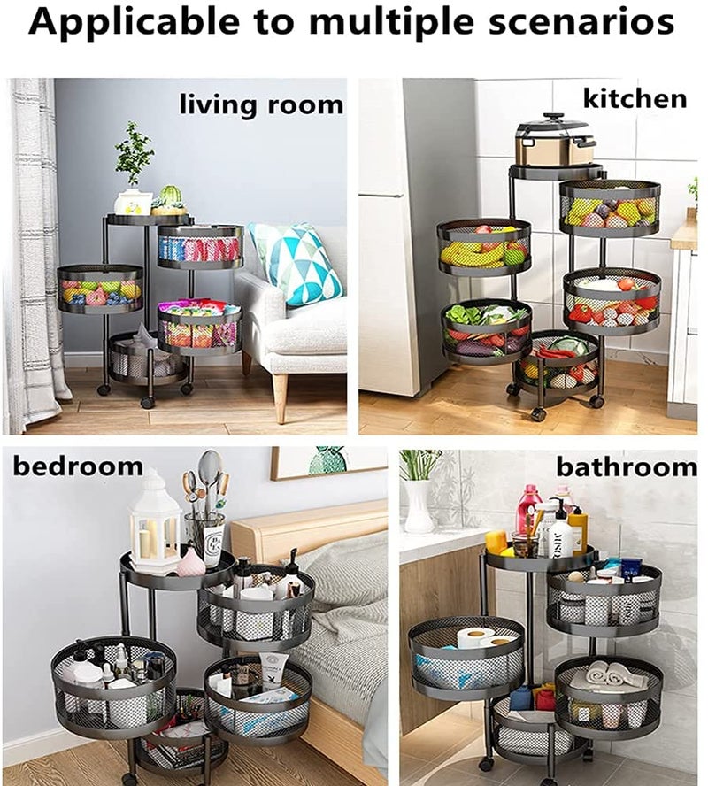 Kresal Rotating Kitchen Stand Trolley 4Tier Portable Storage Rack Fruits and Vegetable Basket Organizer for Kitchen - Image 5