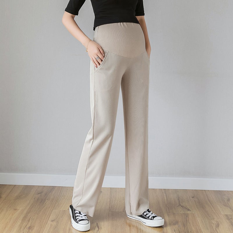 Maternity Pants for Summer Outer Wear, Thin Wide-Leg Pants for Small People, Loose Fashionable Casual Maternity Wear, Spring and Summer Style Apricot [ice silk] 