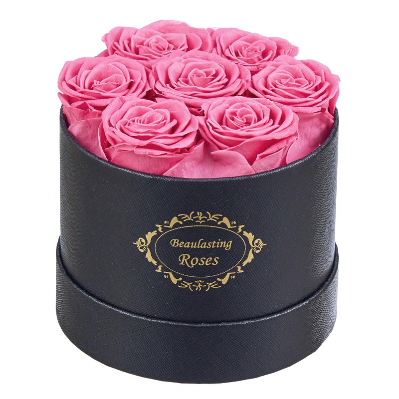 Beaulasting Long Lasting Preserved Roses in a Box Last a Year Forever Flowers for Her Mom Wife Anniversary Birthday Round Black Box Pink