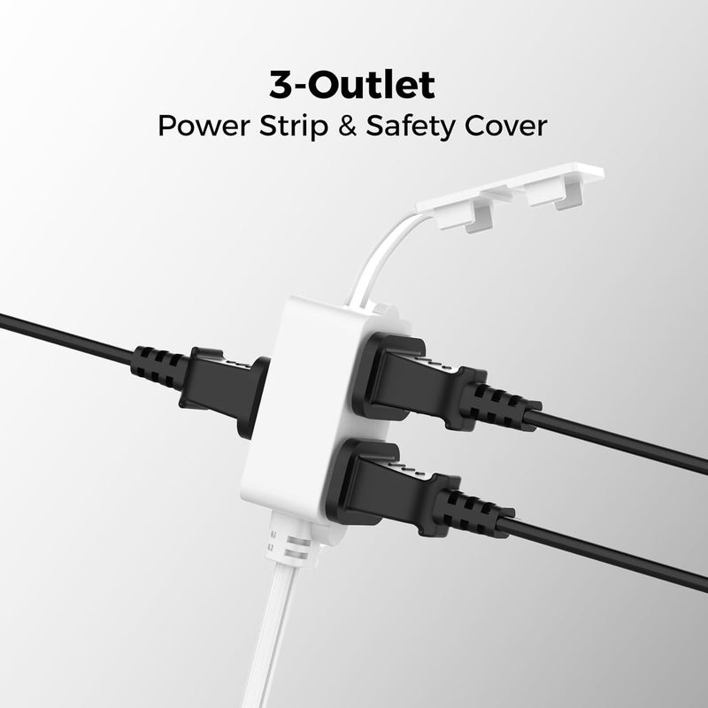 TOPDC 2 Prong 6 ft Extension Cord with 3 Outlets, ETL Listed Indoor Extension Cord with Safety Cap, Slim Flat Design for Home, Office and Christmas Lights, 16 AWG/13A/1625W, 2-Pack, White - Image 2