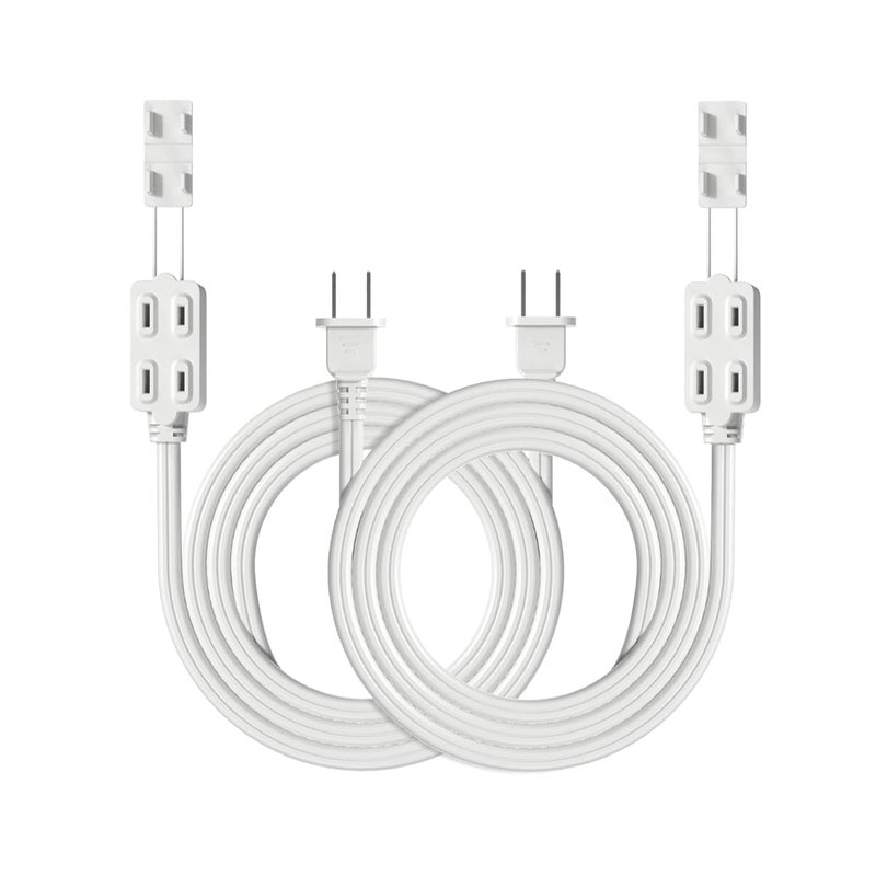 TOPDC 2 Prong 6 ft Extension Cord with 3 Outlets, ETL Listed Indoor Extension Cord with Safety Cap, Slim Flat Design for Home, Office and Christmas Lights, 16 AWG/13A/1625W, 2-Pack, White - Image 1
