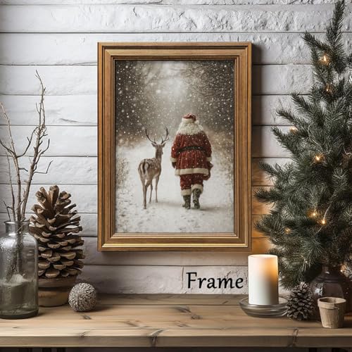 Hamduker Santa Claus Reindeer Art DecorWinter Santa and Reindeer Canvas Wall Art Vintage Christmas Decor for Home Living Room Bedroom Size 12x16x1pcs - Image 3