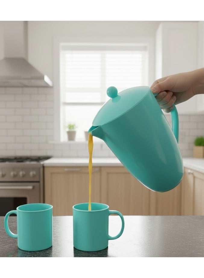 فافيلا إبريق ماء وعصائر من البلاستيك مع كوبين، طقم أدوات شرب صحية ، آمن للاستخدام في الثلاجة وغسالة الصحون، سعة 2.6 لتر، مزود بمقبض متين، غطاء ثنائي الاتجاه وكوبين للتقديم. - Image 3