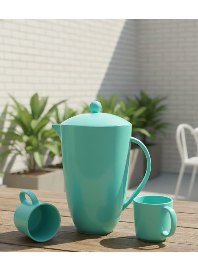 فافيلا إبريق ماء وعصائر من البلاستيك مع كوبين، طقم أدوات شرب صحية ، آمن للاستخدام في الثلاجة وغسالة الصحون، سعة 2.6 لتر، مزود بمقبض متين، غطاء ثنائي الاتجاه وكوبين للتقديم. - Image 4