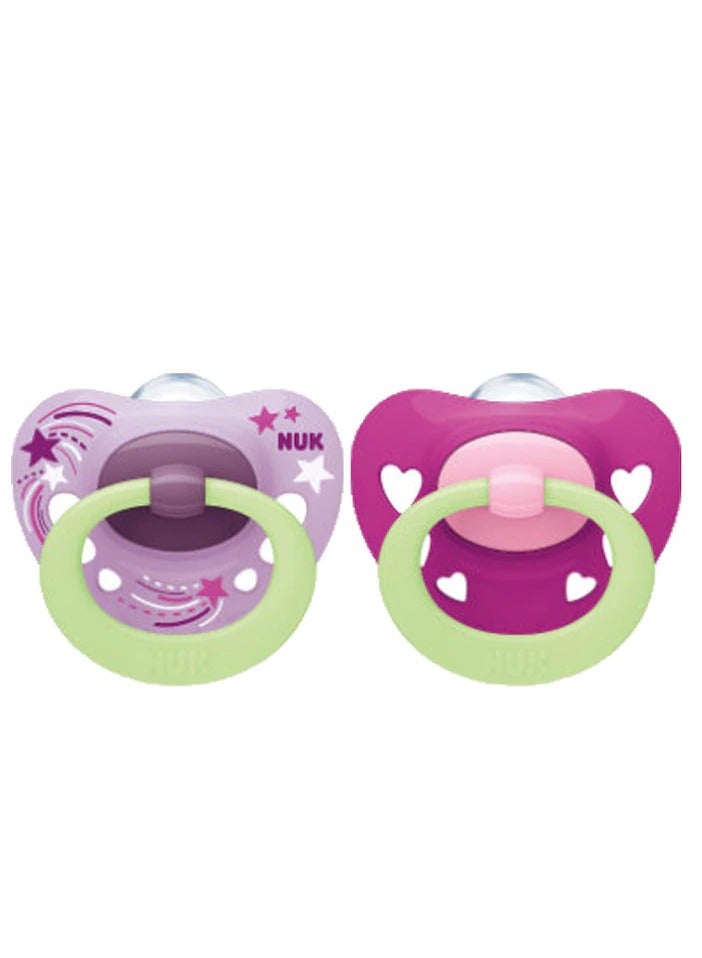 نوك Pacifiers | 2-Pack Soothers | Hearts Nipple | BPA-Free Silicone Pacifiers  |  Sleep Anti-Flatulence  |  Baby Teething Toy（Glow-in-the-dark） - Image 2