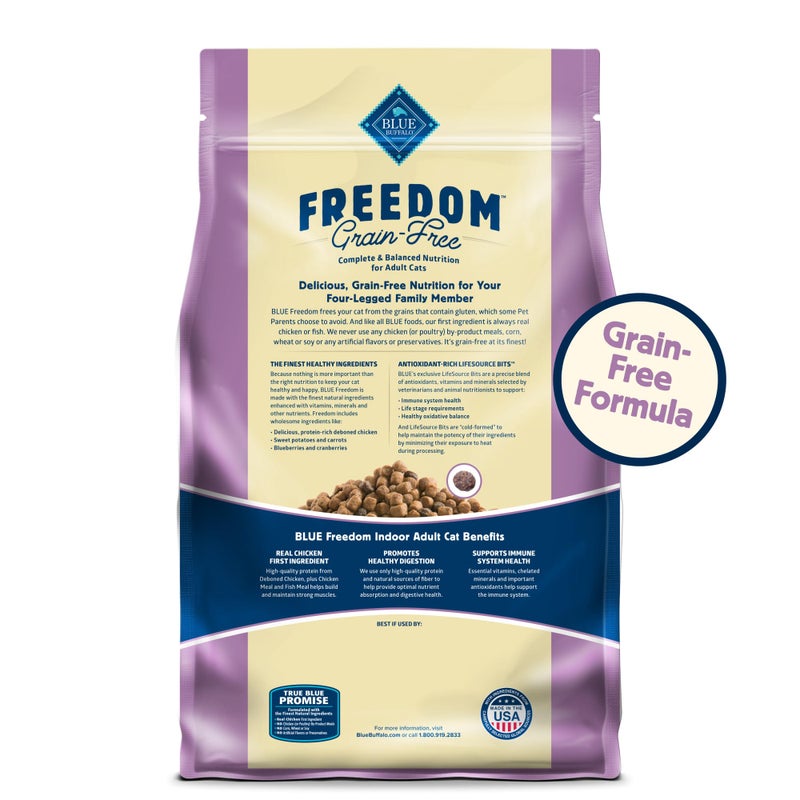Blue Buffalo Freedom Grain-Free Adult Dry Cat Food, Complete & Balanced Nutrition for Indoor Cats, Made with Natural Ingredients, Chicken Recipe, 11-lb. Bag - Image 2