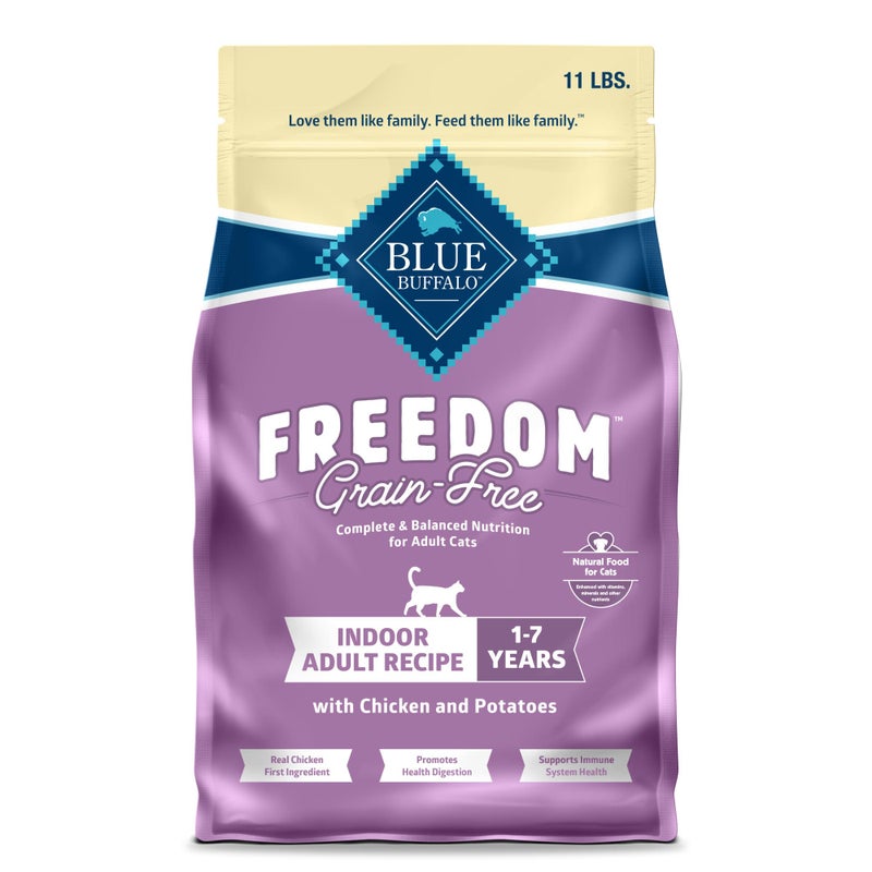 Blue Buffalo Freedom Grain-Free Adult Dry Cat Food, Complete & Balanced Nutrition for Indoor Cats, Made with Natural Ingredients, Chicken Recipe, 11-lb. Bag - Image 1
