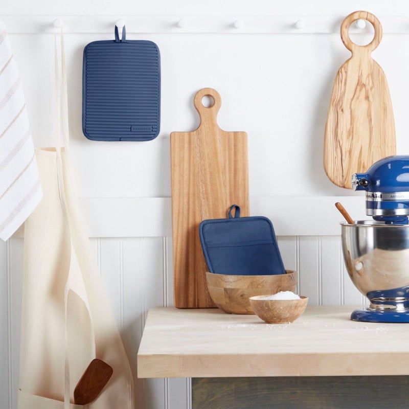 KitchenAid Ribbed Soft Silicone Pot Holder 2-Pack Set  Blue Willow  7""x9"" - Image 2