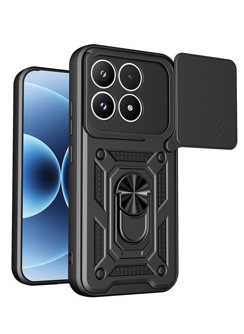 Phone Case for Xiaomi 17 with Camera Cover and Ring Holder,Magnetic Car Mount Compatible, Hard Back + Soft Edge Shockproof Protective Cover,Black - Image 1