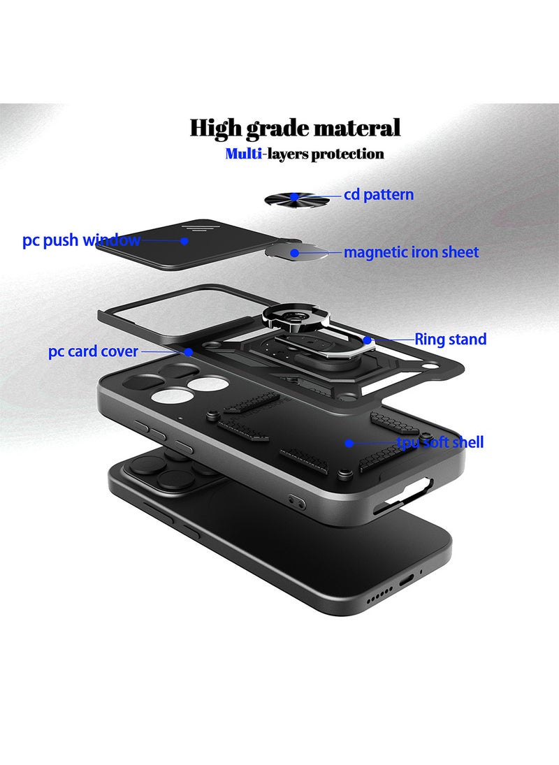 Phone Case for Xiaomi 17 with Camera Cover and Ring Holder,Magnetic Car Mount Compatible, Hard Back + Soft Edge Shockproof Protective Cover,Black - Image 5