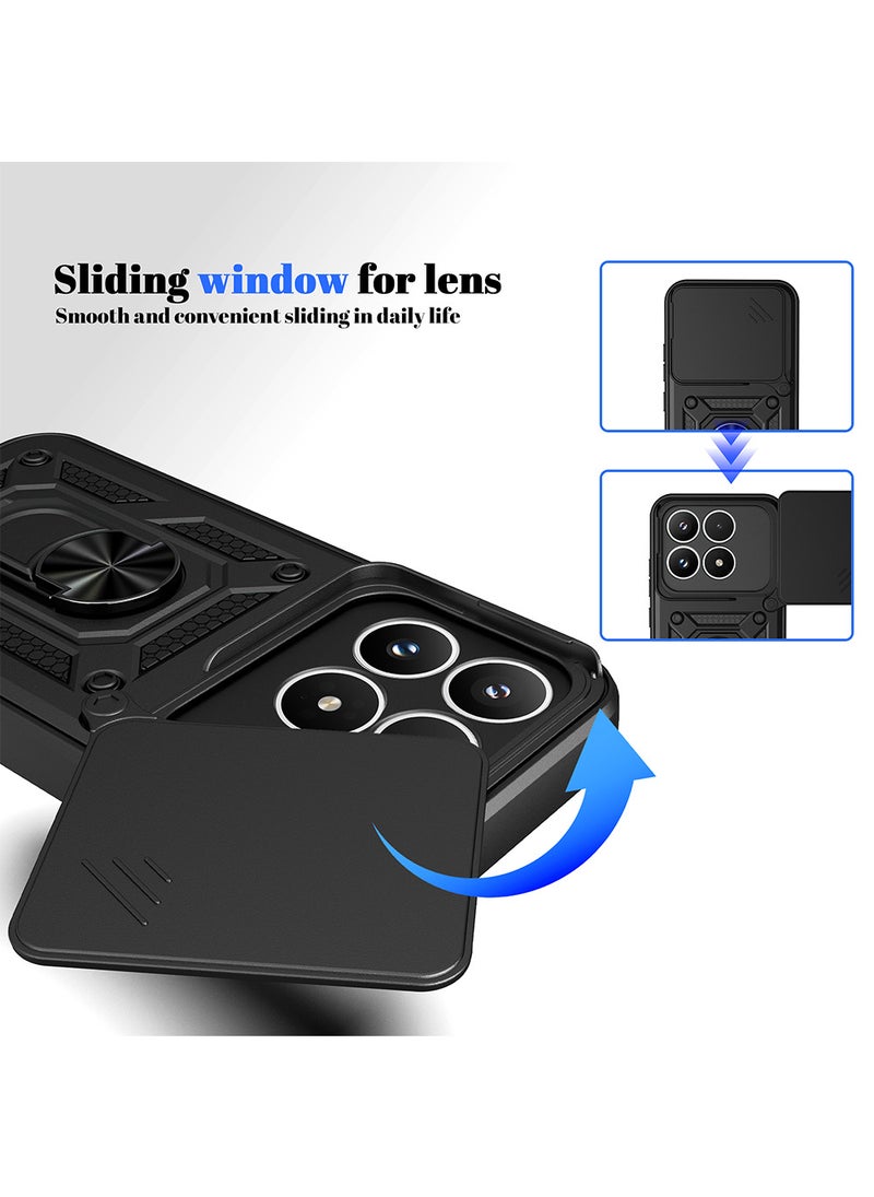 Phone Case for Xiaomi 17 with Camera Cover and Ring Holder,Magnetic Car Mount Compatible, Hard Back + Soft Edge Shockproof Protective Cover,Black - Image 2