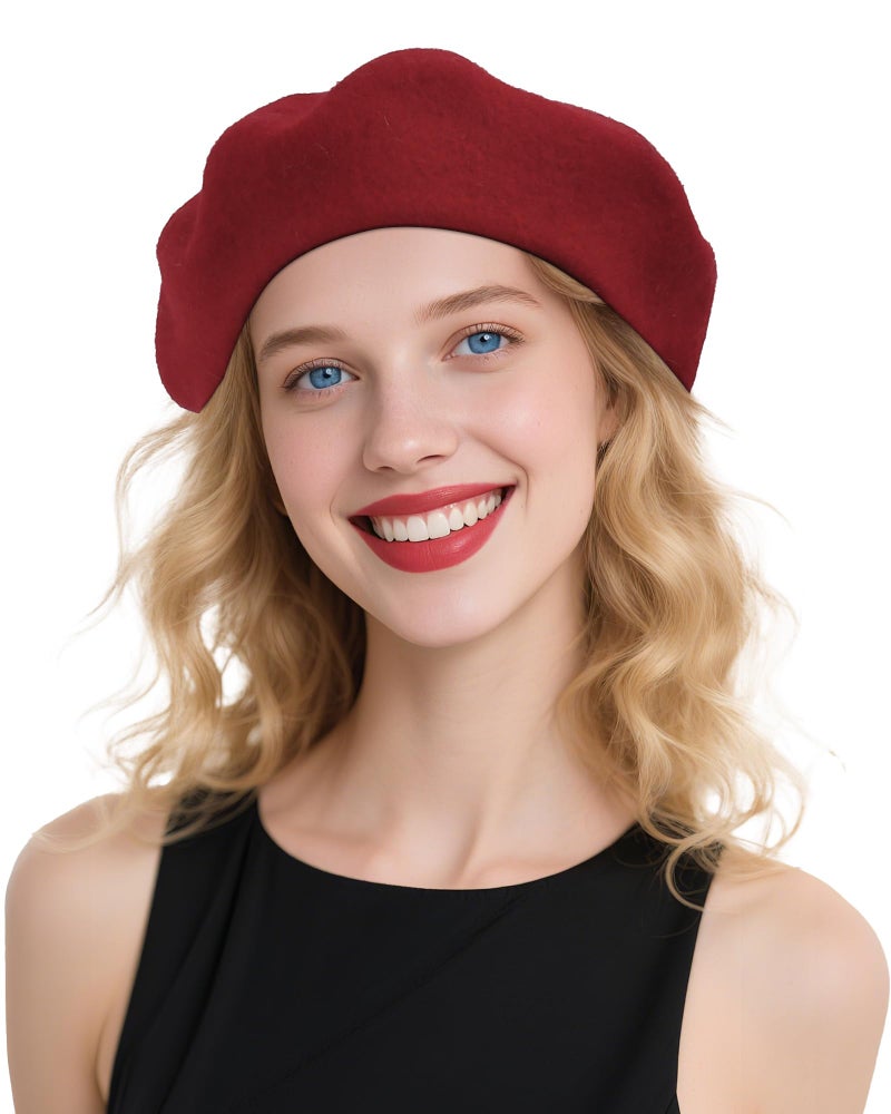 CKYPTFK Beret Hats for Women Holiday Wool French Style-Black/Wine Red Church Hat-Clueless Outfit & Men's Beret - Image 1