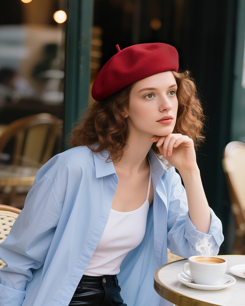 CKYPTFK Beret Hats for Women Holiday Wool French Style-Black/Wine Red Church Hat-Clueless Outfit & Men's Beret - Image 5