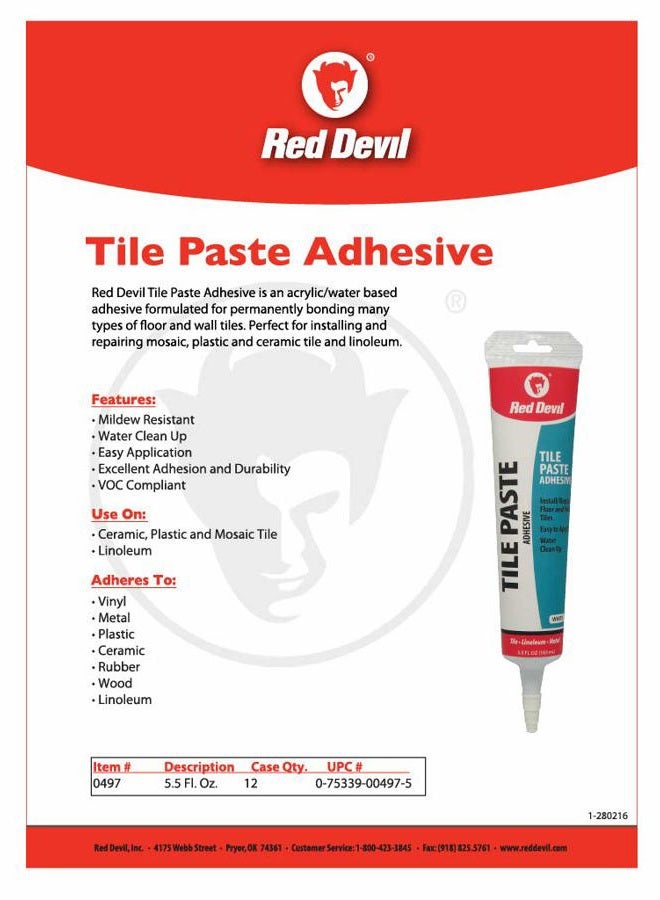 Red Devil 0497 Tile Paste Adhesive, 5.5 oz, White - Image 2