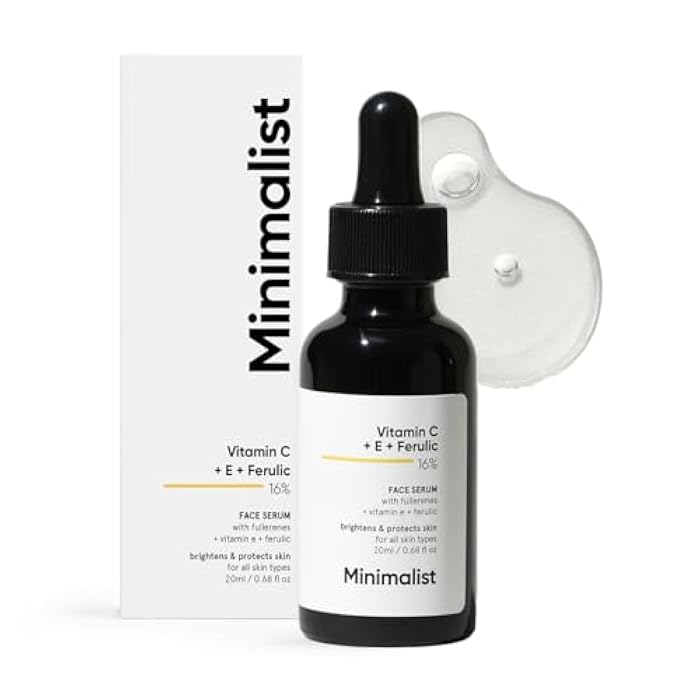 Minimalist 16% Vitamin C Serum with Antioxidants for Anti Aging & Glow | Reduces Skin Damage & Redness to Brighten Dull Complexion | For All Skin Types | For Women & Men | 0.68 Fl Oz / 20 ml - Image 1