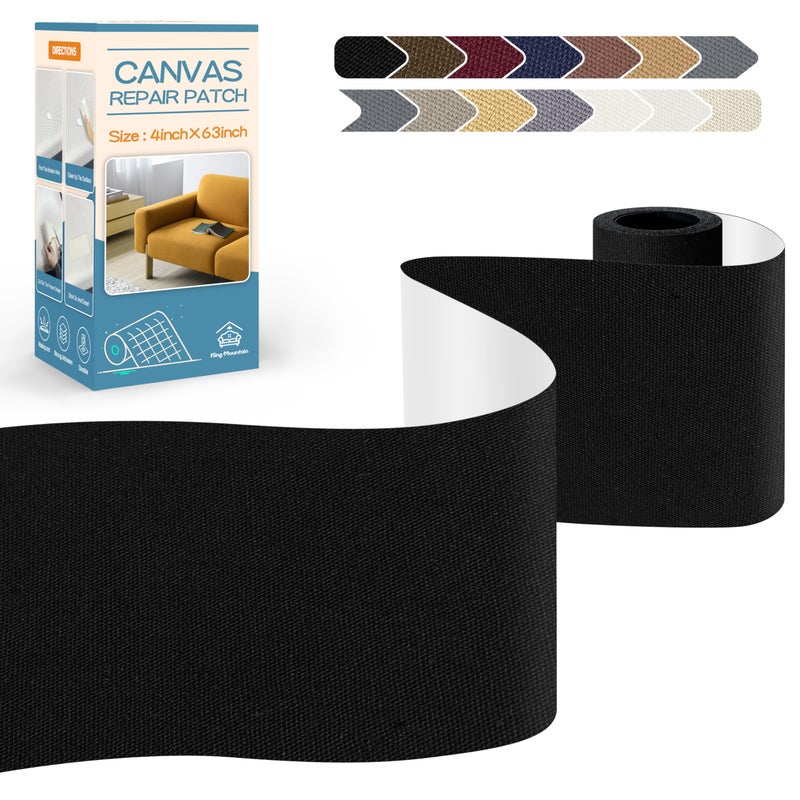 KING MOUNTAIN Canvas Repair Tape,Outdoor Gear Patch, 4Ã—63 Inches,Waterproof,Self-Adhesive for Repairing Boat Covers,Sun Shades,Sofas,Tents,Lounge Chairs,Awnings (Black) - Image 1