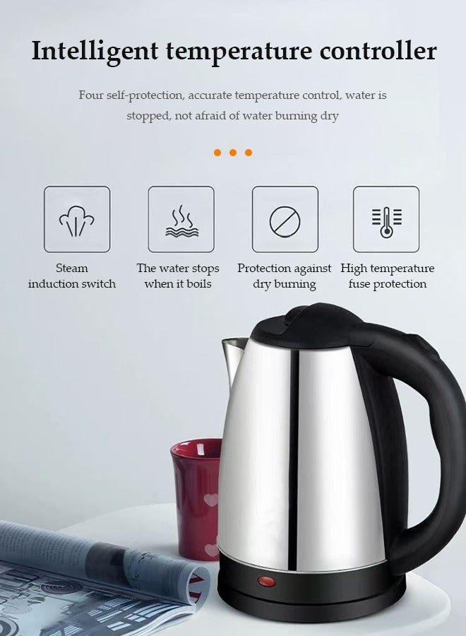 DUNISO Stainless steel electric kettle, electric tea kettle,with indicator light, 360 degree rotating base and safety touch handle, automatic power off protection , 1500W, suitable for home and office, 2L - Image 5