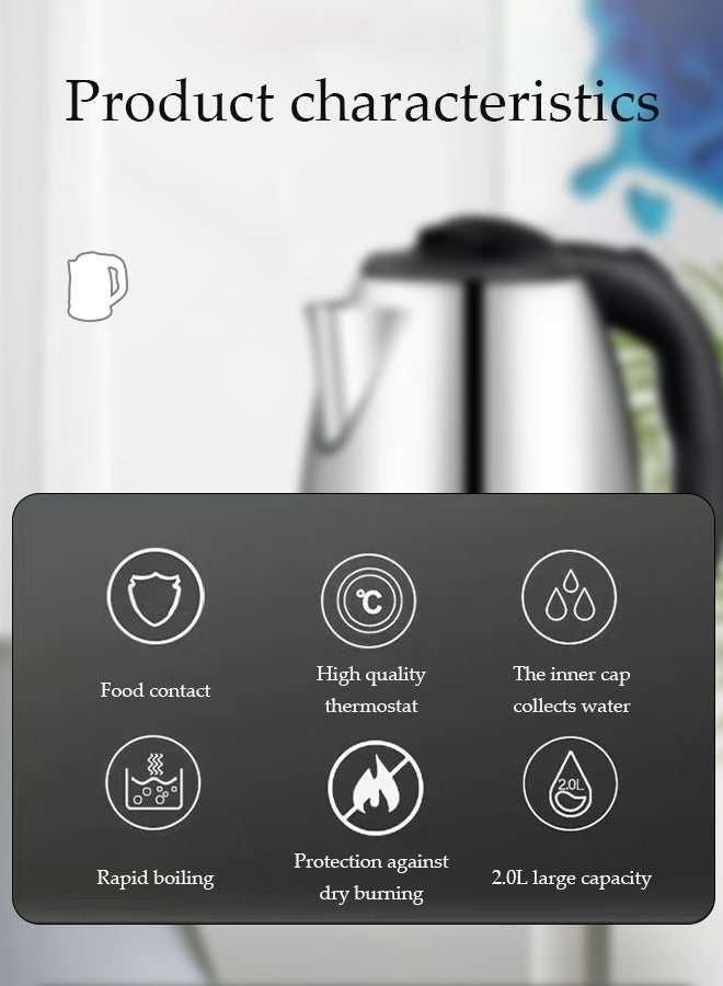 DUNISO Stainless steel electric kettle, electric tea kettle,with indicator light, 360 degree rotating base and safety touch handle, automatic power off protection , 1500W, suitable for home and office, 2L - Image 3