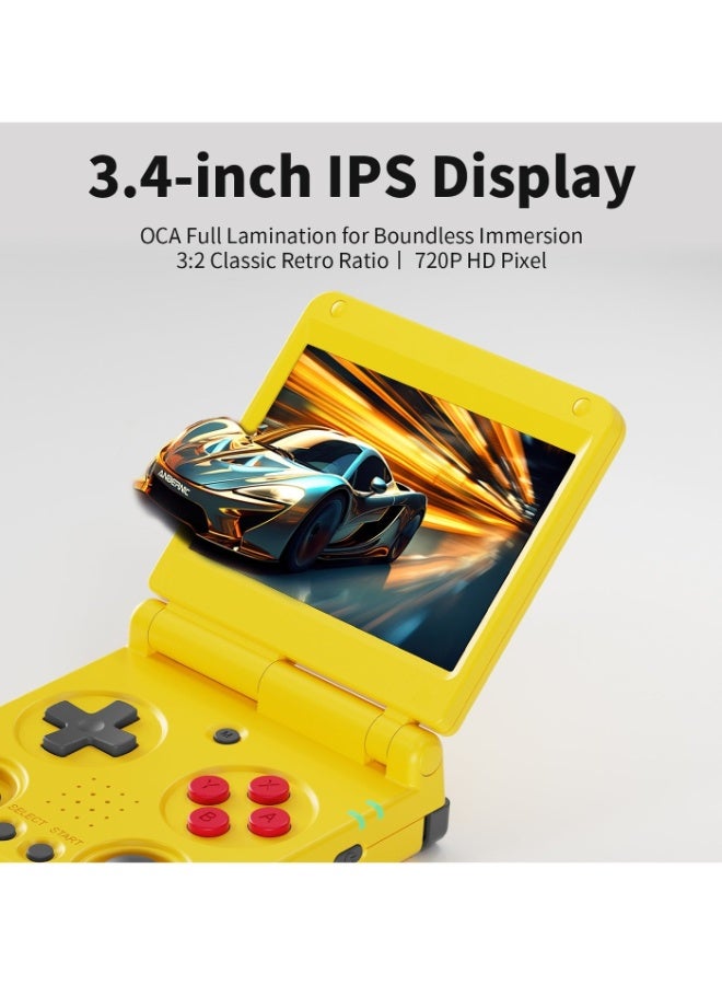 أنبيرنيك جهاز تحكم يدوي للألعاب RG34XXSP، شاشة IPS بحجم 3.4 بوصة، جهاز ألعاب فردي يعمل بنظام لينكس 64 بت، بطاقة TF بسعة 64 جيجابايت مع منفذين، بطارية سعة 3300 مللي أمبير، دعم واي فاي وبلوتوث، جهاز ألعاب محمول قابل للطي على طريقة الألعاب الرجعية - Image 4