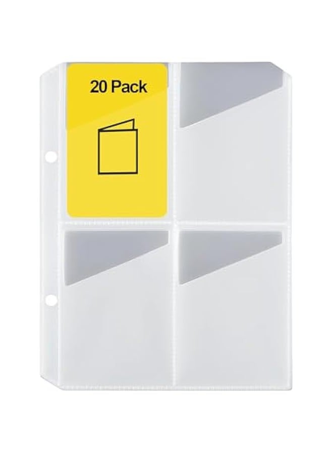 20 Pack 160 Pockets Card Sleeve for Yoto Card Case, 4 Pockets Top Loading Sheets for 2 Rings Card Case,Card Sleeves for Audio Cards/Musical Card/Audiobook Cards (Only for yoto Cards)  - Image 1