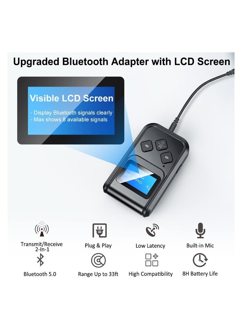 SYOSI - Bluetooth Transmitter and Receiver Bluetooth 5.0 Audio Adapter 2-in-1 Wireless Bluetooth Adapter for Car/TV/PC/Home Audio System 3.5mm Wireless Audio Receiver Adapter with Display Screen - Image 1