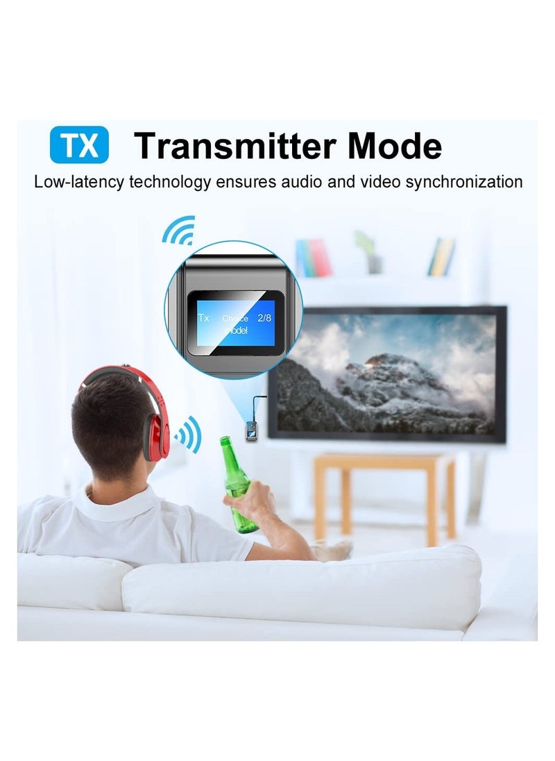 SYOSI - Bluetooth Transmitter and Receiver Bluetooth 5.0 Audio Adapter 2-in-1 Wireless Bluetooth Adapter for Car/TV/PC/Home Audio System 3.5mm Wireless Audio Receiver Adapter with Display Screen - Image 1