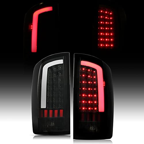 HECASA LED Tail Lights Assembly Compatible with 2002-2006 Dodge Ram 1500 2500 3500 LED Tube Bar Rear Brake Turn Signal Lamp Taillights Smoke Lens Black Housing Left & Right - Image 1