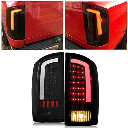 HECASA LED Tail Lights Assembly Compatible with 2002-2006 Dodge Ram 1500 2500 3500 LED Tube Bar Rear Brake Turn Signal Lamp Taillights Smoke Lens Black Housing Left & Right - Image 2
