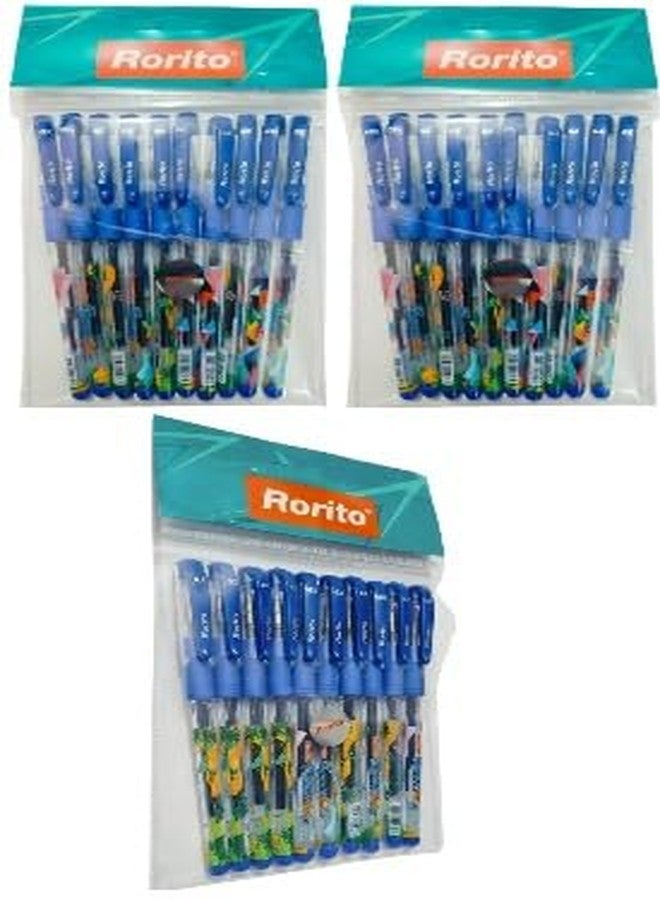 FIRST CLICK Rorito New Flymax GX Gel Pen Set of 30 Blue 0.5 MM Tip Waterproof ink gel writing. - Image 1