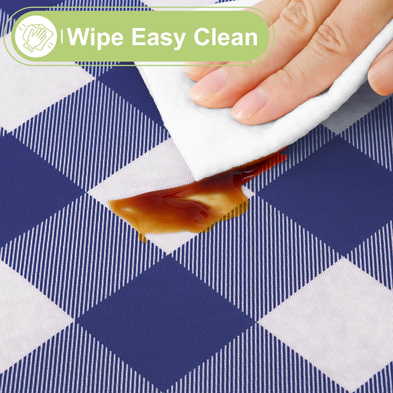 Smiry Rectangle Table Cloth  Waterproof Vinyl Tablecloths With Flannel Backing  Wipeable Buffalo Plaid Table Cover For Dining  Indoor And Outdoor (Navy & White  60""X84"") - Image 3