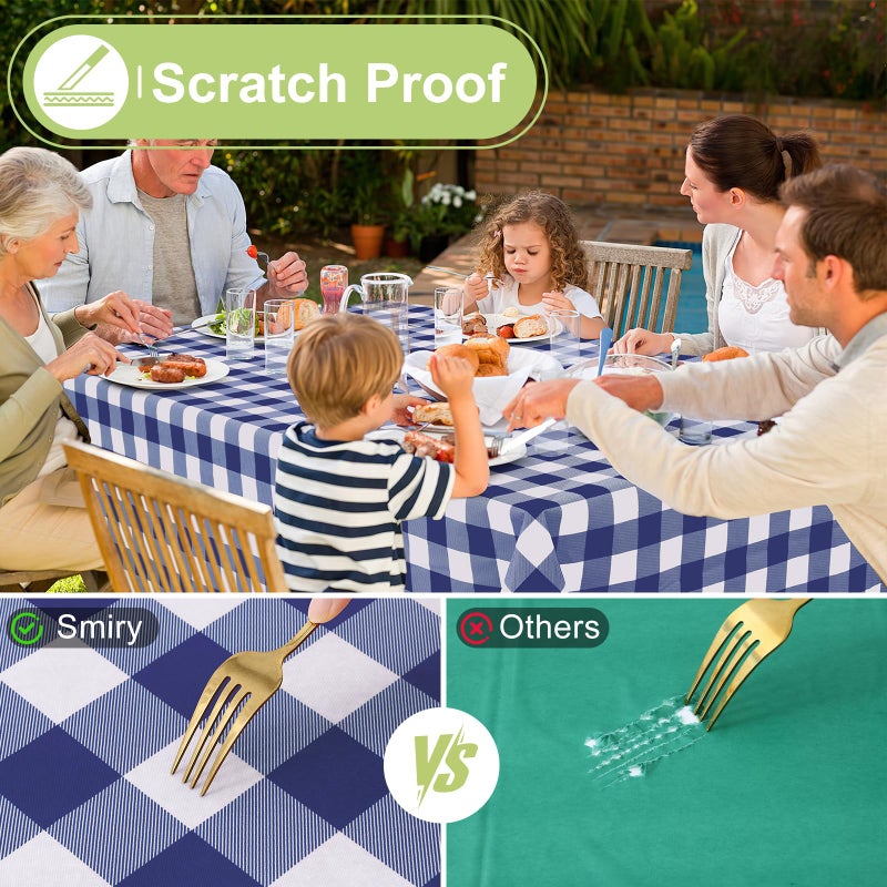Smiry Rectangle Table Cloth  Waterproof Vinyl Tablecloths With Flannel Backing  Wipeable Buffalo Plaid Table Cover For Dining  Indoor And Outdoor (Navy & White  60""X84"") - Image 5