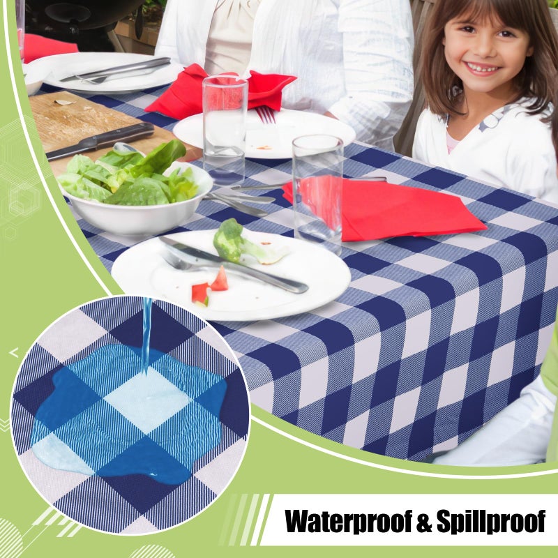 Smiry Rectangle Table Cloth  Waterproof Vinyl Tablecloths With Flannel Backing  Wipeable Buffalo Plaid Table Cover For Dining  Indoor And Outdoor (Navy & White  60""X84"") - Image 2
