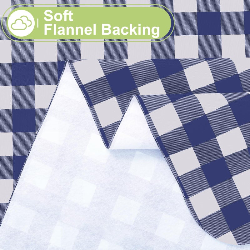 Smiry Rectangle Table Cloth  Waterproof Vinyl Tablecloths With Flannel Backing  Wipeable Buffalo Plaid Table Cover For Dining  Indoor And Outdoor (Navy & White  60""X84"") - Image 4