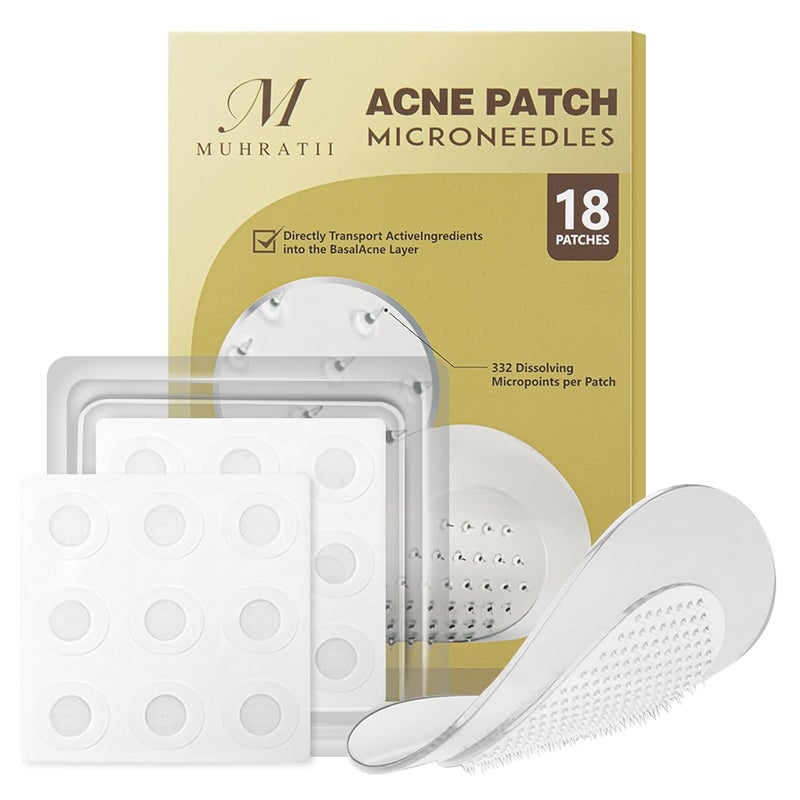 Muhratii 2 Pcs Microdart Acne Patch for Face Hyaluronate Salicylic Acid Vitamin C Microdart Pimple Patch for Deep Early Stage and Hidden Pimples 18 Count 