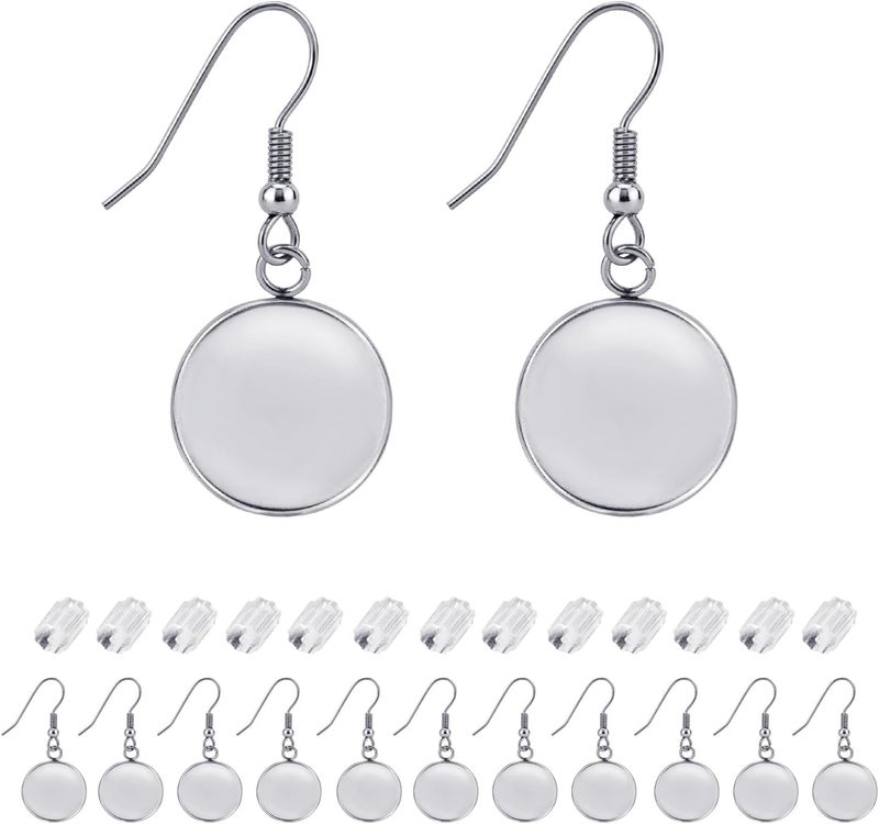 BEADNOVA Earring Kit 30pcs Blank Ear Wire Hook 10mm Stainless Steel Cabochon Setting Earring Bezel with Rubber Backs for Cabochon Resin DIY Earwire Making 10mm 30pcs - Image 1