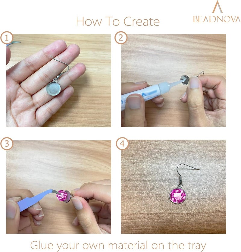BEADNOVA Earring Kit 30pcs Blank Ear Wire Hook 10mm Stainless Steel Cabochon Setting Earring Bezel with Rubber Backs for Cabochon Resin DIY Earwire Making 10mm 30pcs - Image 4