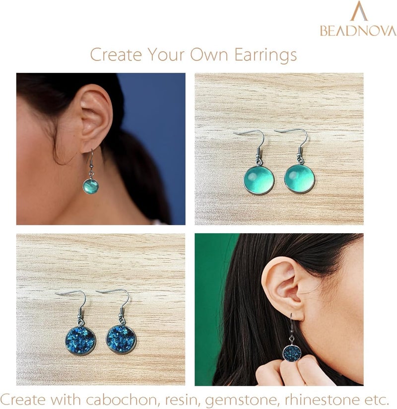 BEADNOVA Earring Kit 30pcs Blank Ear Wire Hook 10mm Stainless Steel Cabochon Setting Earring Bezel with Rubber Backs for Cabochon Resin DIY Earwire Making 10mm 30pcs - Image 5