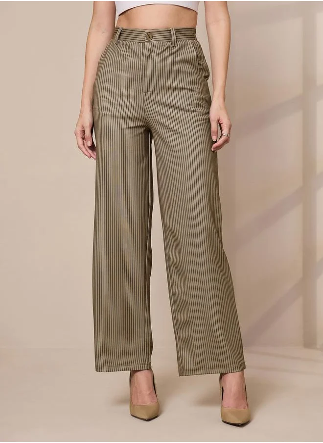 SASSAFRAS Striped Straight Leg Trousers by Styli