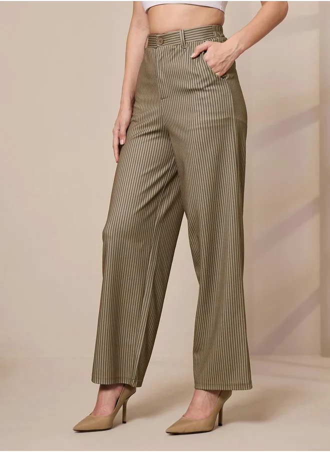 SASSAFRAS Striped Straight Leg Trousers by Styli