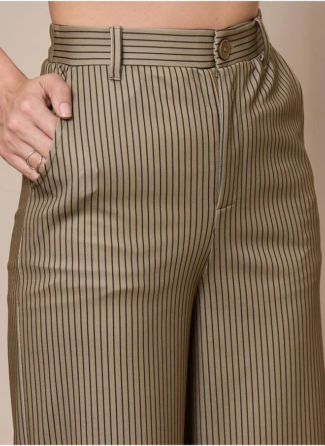 SASSAFRAS Striped Straight Leg Trousers by Styli