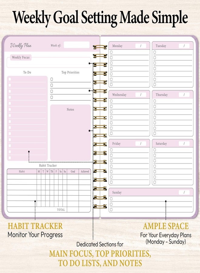 Only Zest Undated Weekly Planner-Aesthetic Weekly Goal Planner with Notes, To-do List, Habit Tracker | Spiral Daily and Organizer Notebook for Work and Productive Planning, Purple - Image 3