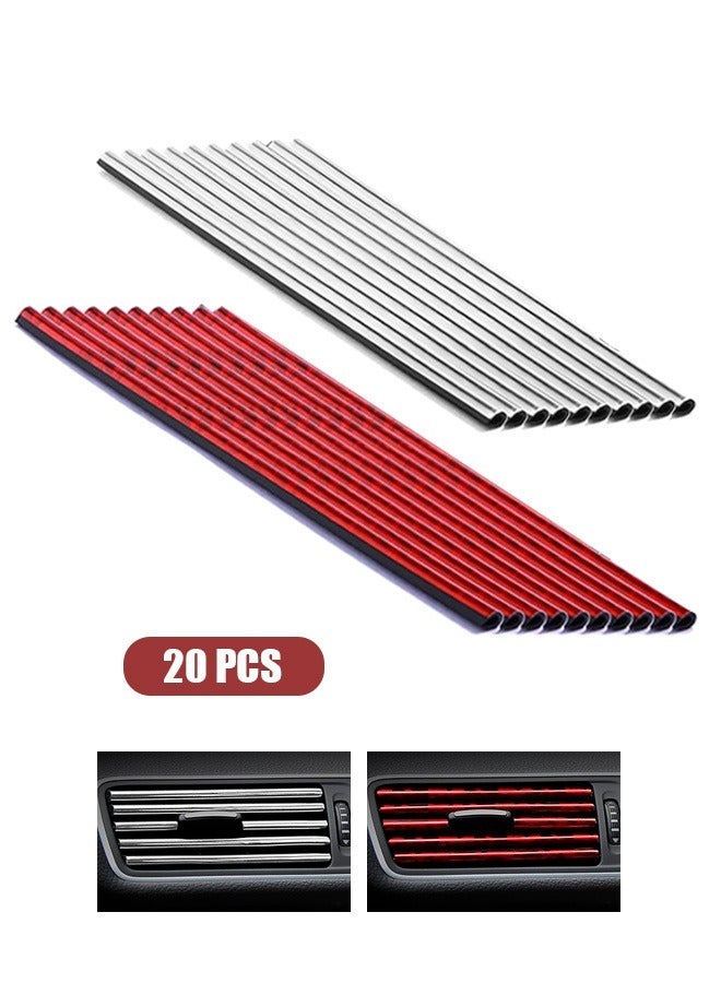 20 Pcs Car Air Conditioner Air Outlet Decorative Strips, Bendable DIY Chrome PVC U Shape Moulding Trim Strips, Switch Rim Trim Outlet Decor Strip for Most Air Outlets Car (Silver+Red) - Image 1
