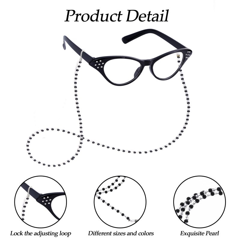 phnydreg 4Pcs Old Lady Costume Accessories for Women 100th day of School Granny Cosplay with Cat Eye Glasses Necklace Bracelet for Halloween Dress Up Party - Image 4