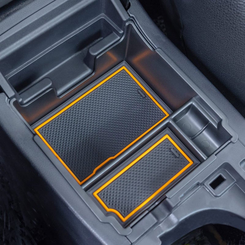 JKCOVER Center Console Organizer Tray Compatible with 20172022 2023 Subaru Impreza and 20182022 2023 Subaru Crosstrek ABS Material Insert Armrest Storage Box Accessories with Orange Rubber Trim
