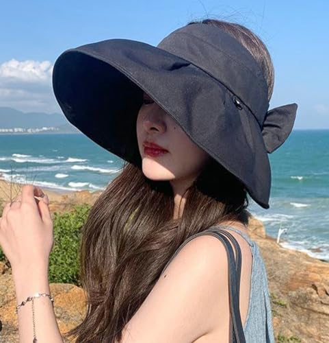 Hzxsny Sun Visor Hats for Women Wide Brim UPF 50 Bucket Hats Summer Visor Caps Beach Hat Packable UV Protection Fishing Hiking Hat Black - Image 3