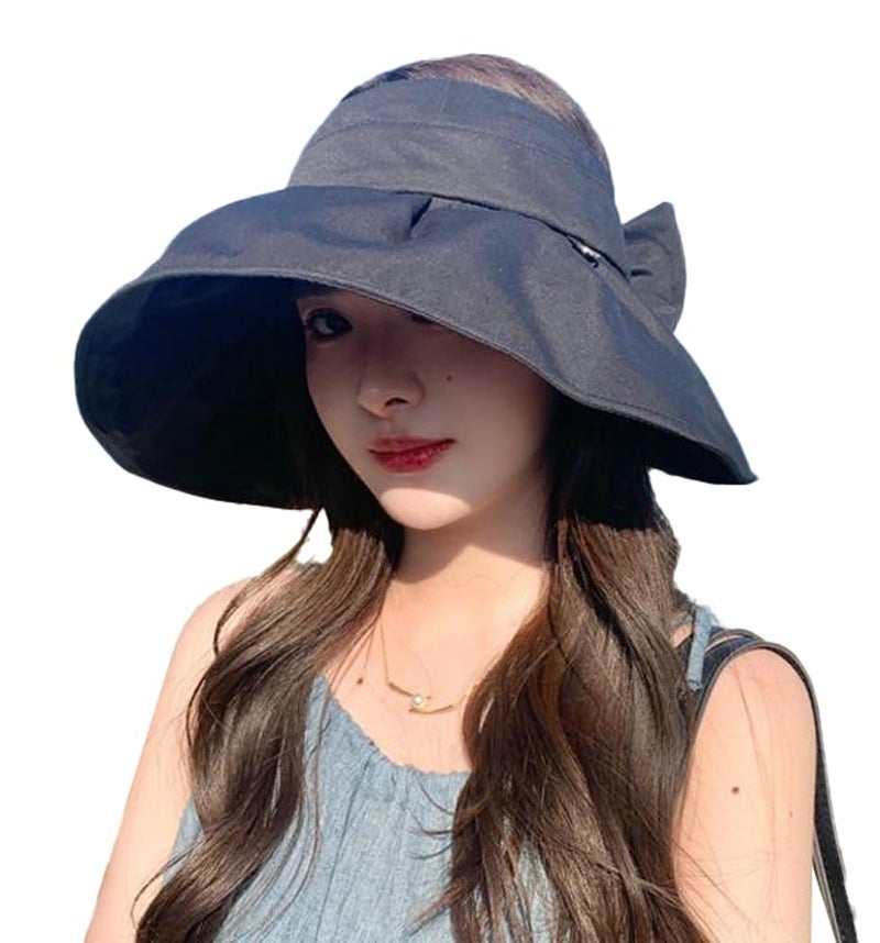 Hzxsny Sun Visor Hats for Women Wide Brim UPF 50 Bucket Hats Summer Visor Caps Beach Hat Packable UV Protection Fishing Hiking Hat Black - Image 2