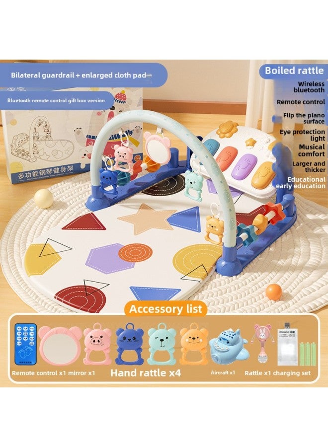 Pedal Piano Newborn Baby Fitness Rack Baby Boys And Girls Music Toys 0-1 Years 3-6 Months 12-Color:Bluetooth Remote Control Guardrail [gift Box] Blue + Charging + Early Education Aircraft + Rattle-Specifications:Default  - Image 1