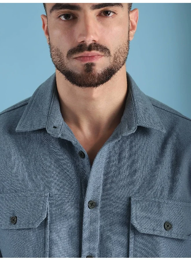 Beyoung Smoky Blue Recycled Flannel Shirt
