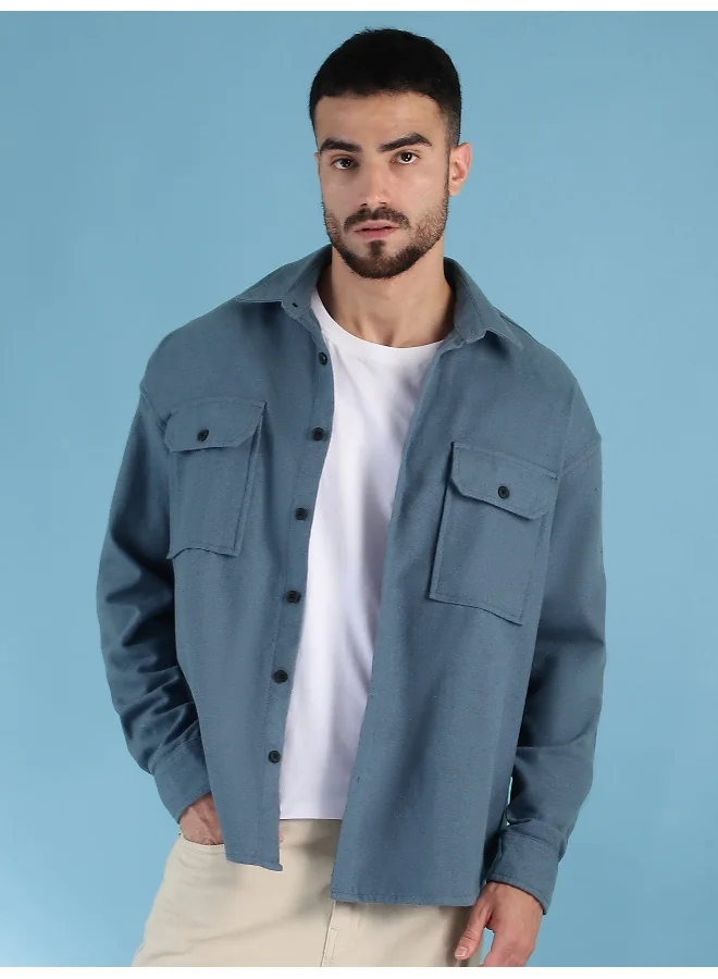 Beyoung Smoky Blue Recycled Flannel Shirt